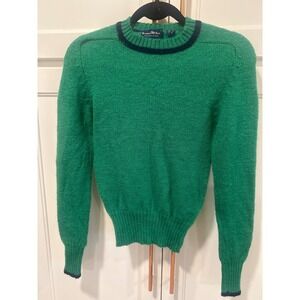 Hunters VTG Run Shetland Wool Crew Neck Sweater Green Navy Stripe Size S preppy